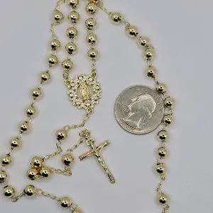 VIRGIN MARY  rosary necklace gold plated three colors of beautiful religious style 24"inches