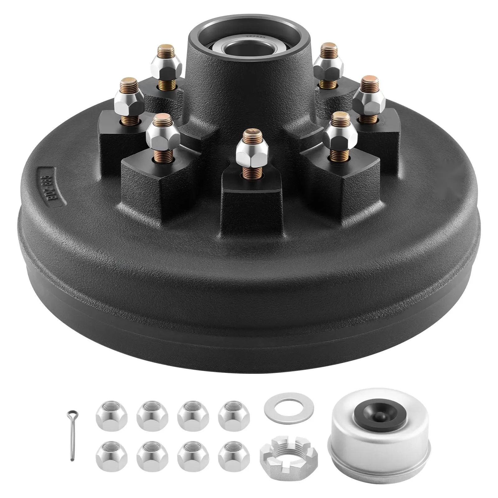 Electric Trailer Brake Drum, 8 On 4 In Bolt Pattern, Replacement Brake Drum For 7000 Lb Trailer Axles, Electric Trailer Brake Component, 12V Or 24V Compatible, Zinc Plated, Durable Heavy Duty Drum For Towing