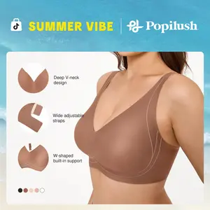 Popilush Deep V Bras for Women No Underwire Buttery Soft Wireless Bras Light Lift Soft Seamless Bralettes Fabric Modal
