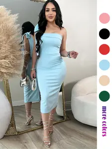 Women's Fashion One Shoulder Bow Sleeveless Halter Dress, Summer Party Dress, Elegant Sexy Dresses for Dance Parties, Home Wear, Womenswear