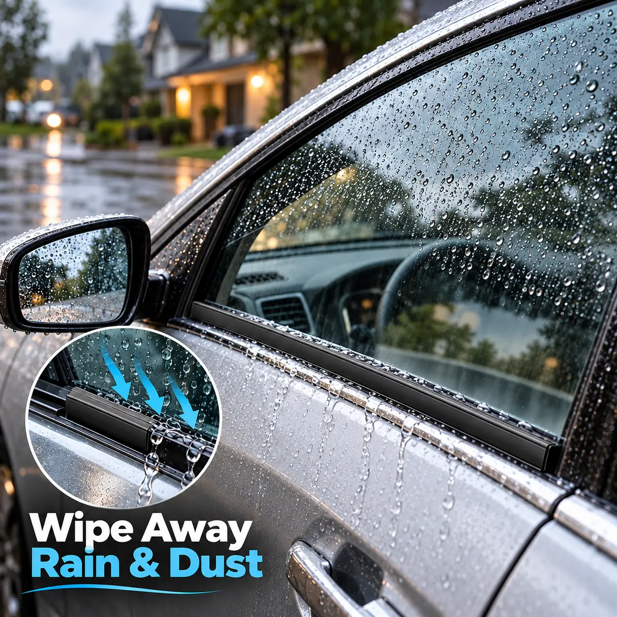 Car Side Window Wiper Strips, 2-Pack Black Rain & Dust Wiping Inserts, 15.75 x 0.78 in Flexible Window Channel Strips for Vehicle Side Glass