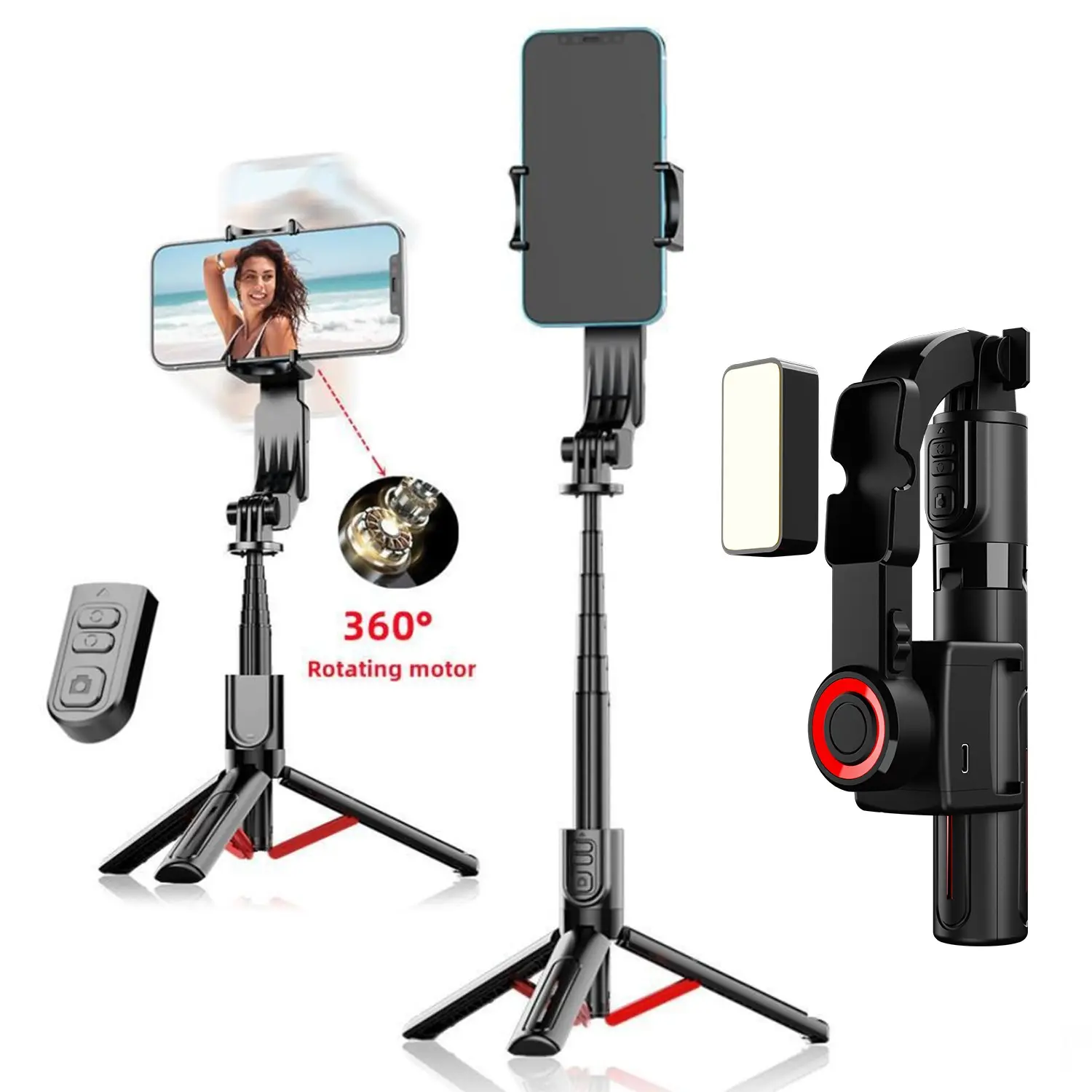 C09 Single Axis Gimbal Stabilizer, Selfie Stick, Foldable Wireless Tripod, Bluetooth-compatible Shutter, Rotatable, Magnetic Light, Vlog, Live Stream, Video Recording