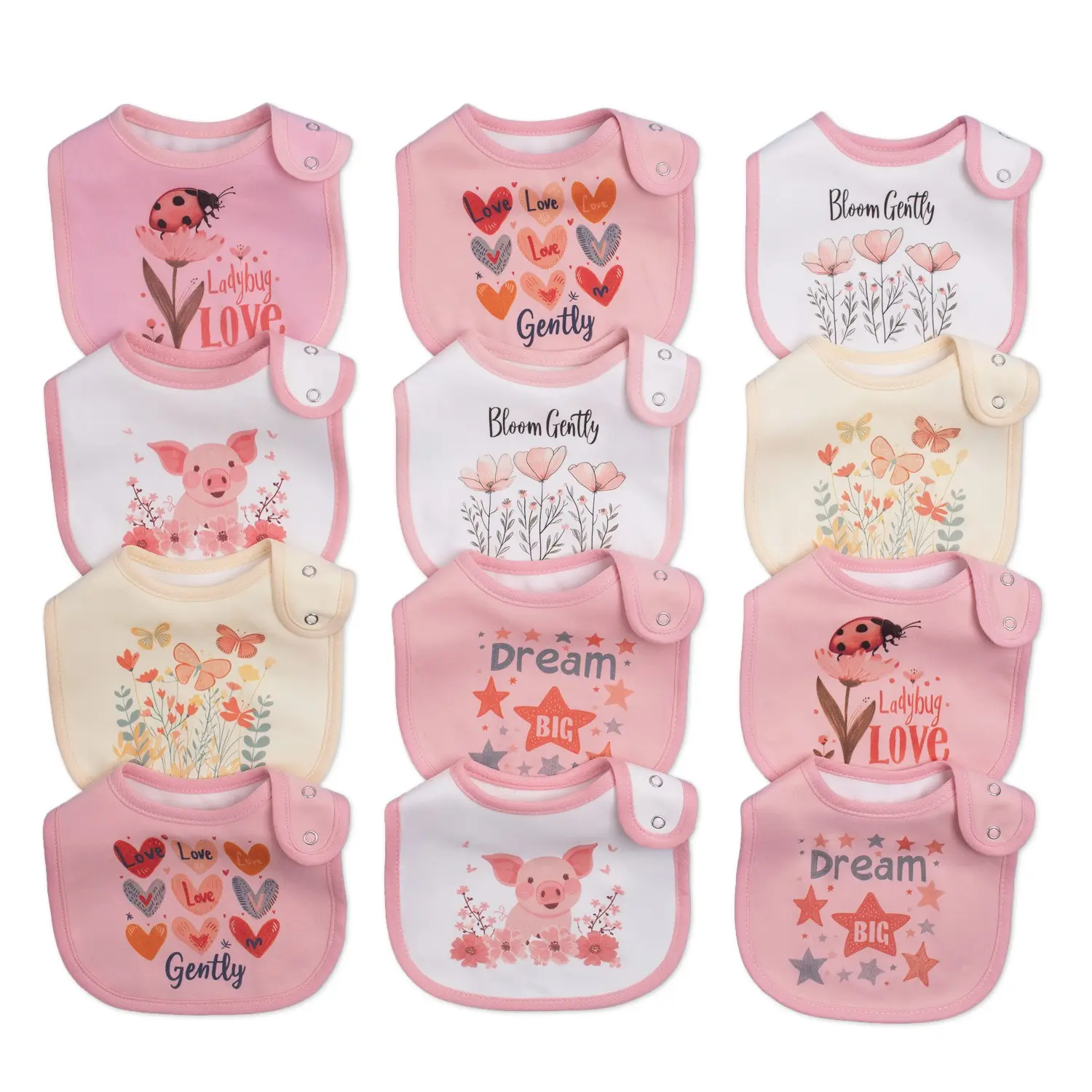 12 Pack Baby Drool Bibs Soft Skin Friendly Cotton Feeding Bibs for Boys Girls Adjustable Snap Closure Waterproof Breathable Teething Feeding Spit Up Protection Easy to Clean Cute Cartoon Dinosaur Animal Prints Newborn Bibs Toddler Bibs Infant Essentials