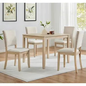 5-Piece Wooden Dining Table Set for 4 People, Modern Kitchen & Dining Room Furniture with 4 Chairs, Light Oak Beige/Antique Black Beige
