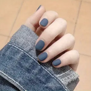 24pcs Cool Deep Blue Matte Wearable Nails, Short Square False Tips, Direct Supply From Manufacturer, Nail Art Stickers