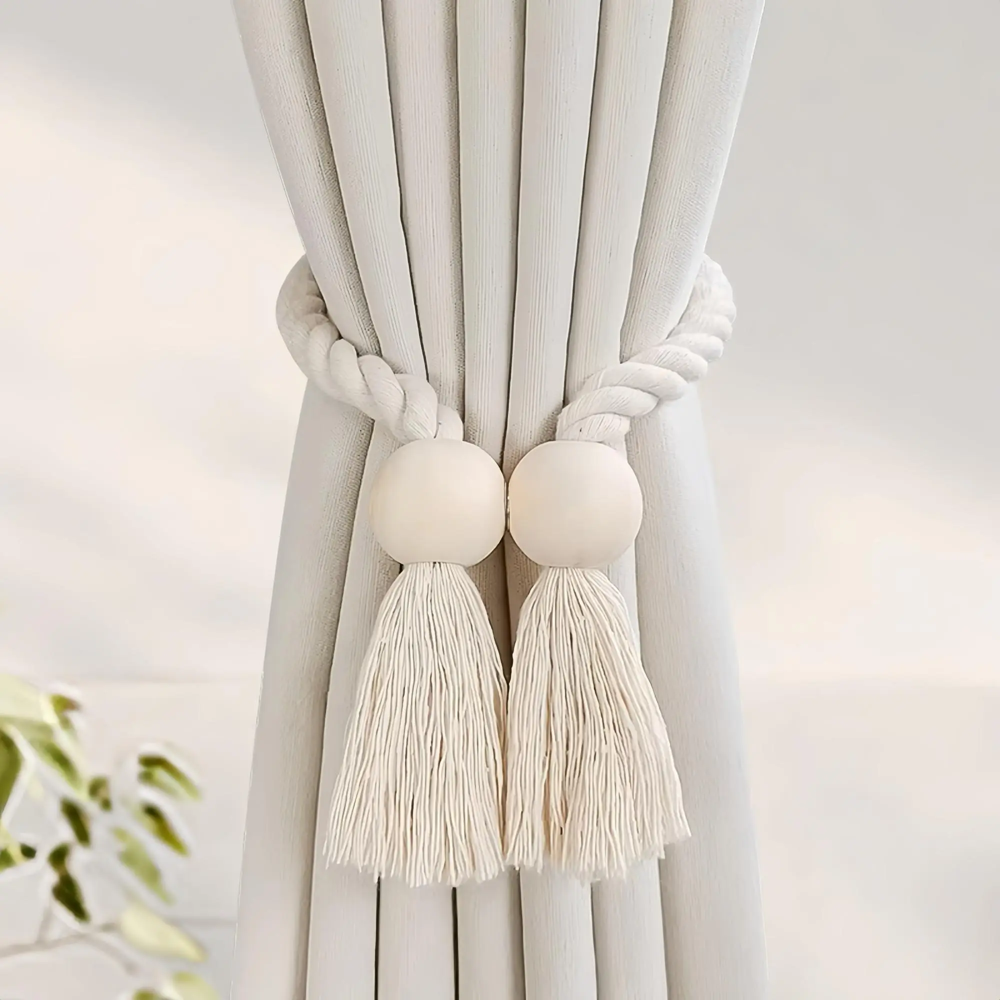 Wooden Curtain Tie, Curtain Tieback, Tassel Decor Curtain, 1 Count Boho Style Handmade Curtain Tie, Simple Magnetic Design Curtain Tie for Bedroom & Living Room, Warm Home Decoration, Interior Decoration Accessories, Window Decorations Supplies