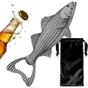 Large Tail Bass Metal Handle Bottle Opener with Storage Bag, Durable Kitchen Tool, Perfect for Home Use