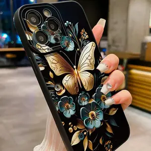 Butterfly & Flower Pattern Phone Case, Anti-fall Phone Protector Cover, Shockproof Phone Protective Case Compatible with iPhone 16 15 14 13 12 11 Series