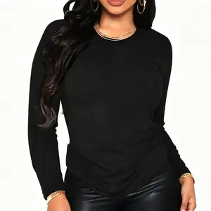 Elegant Basic T Long Sleeve Pullover for Women - Loose Crew Neck Blouse,OOTD right shirt