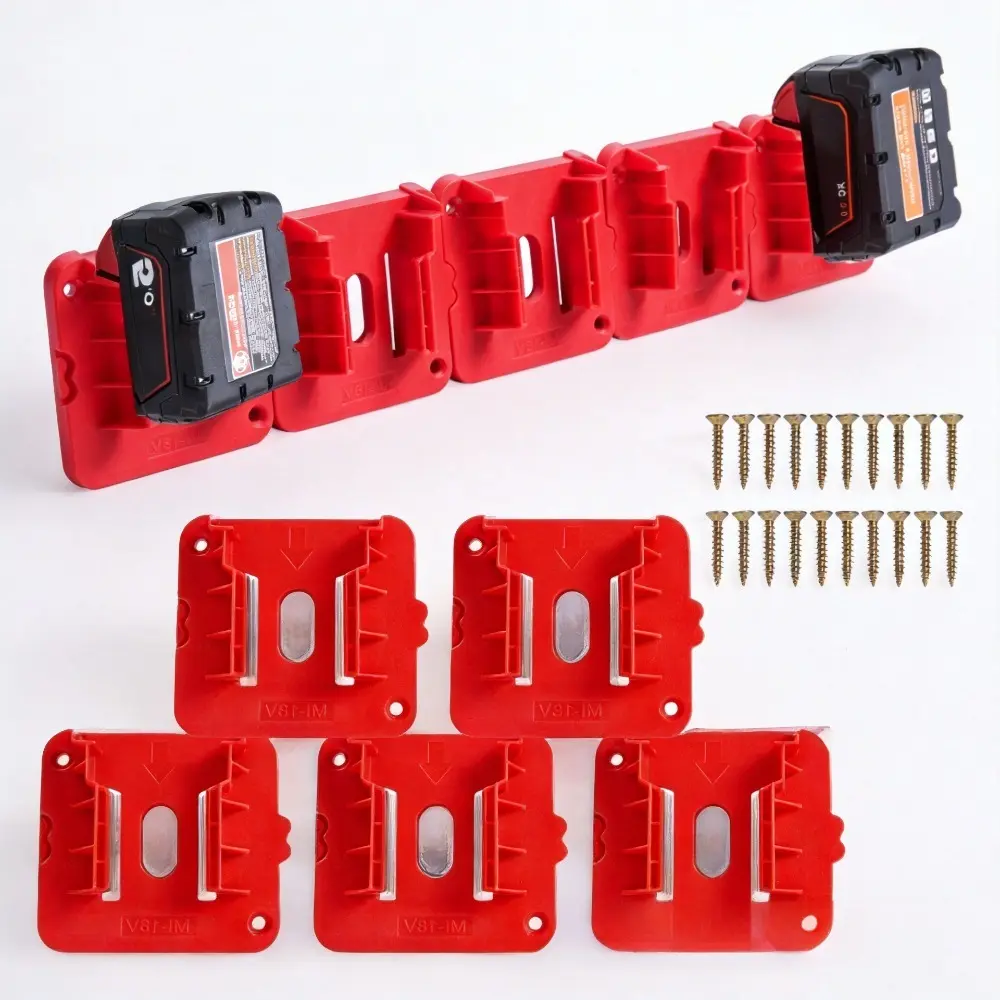 Wall-Mounted Polypropylene Rectangular Lithium Battery Fixing Bracket - Milwaukee M18 18V Compatible Base Mount Holder, Fast Tool Access, Organizes Storage, Saves Floor Space (Tool Organizer Accessory)
