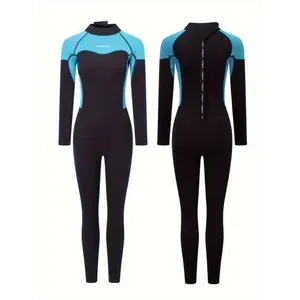 Thermal 3mm Thick Neoprene Women's Long Sleeve Diving Suit, Zip-Up, Color Block Design For Snorkeling & Water Sports