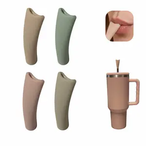 Lipzi Anti-Wrinkle Silicone Straw Tips (4 Pack), Smooth Lip Filler Friendly Sipping, Fits 5/16"-1/2" Straws, Colors Compatible with popular Stanley Tumblers, BPA Free Food Grade Silicone (Curved)