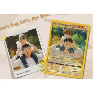 Custom Father's Day Anime Card – Personalized Gamer Dad Gift, Pokémon-Inspired Keepsake Card, Photo Card for Dad, Gift for Gamer Dads
