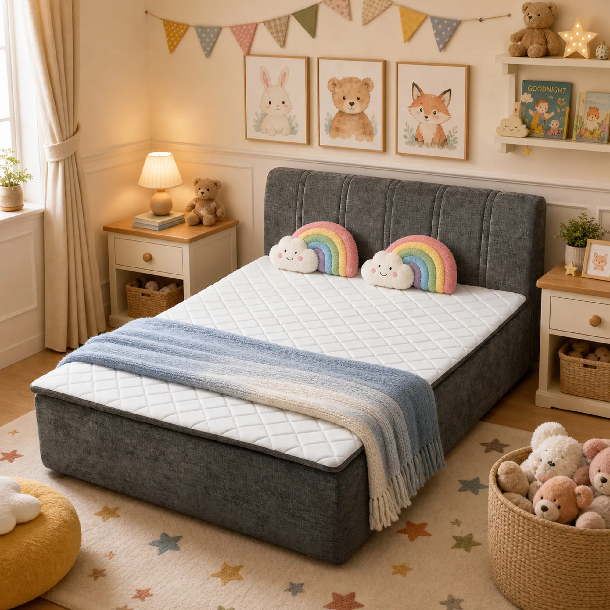 CAODOC Boneless Bed Chenille Fabric Frame & Mattress All In One, 16 Inch Memory Foam Mattress with Upholstered Bed Frame Platform, No Assembly Required,Suitable for Bedrooms, Children's Room,Guest Rooms, Apartments, And Lofts