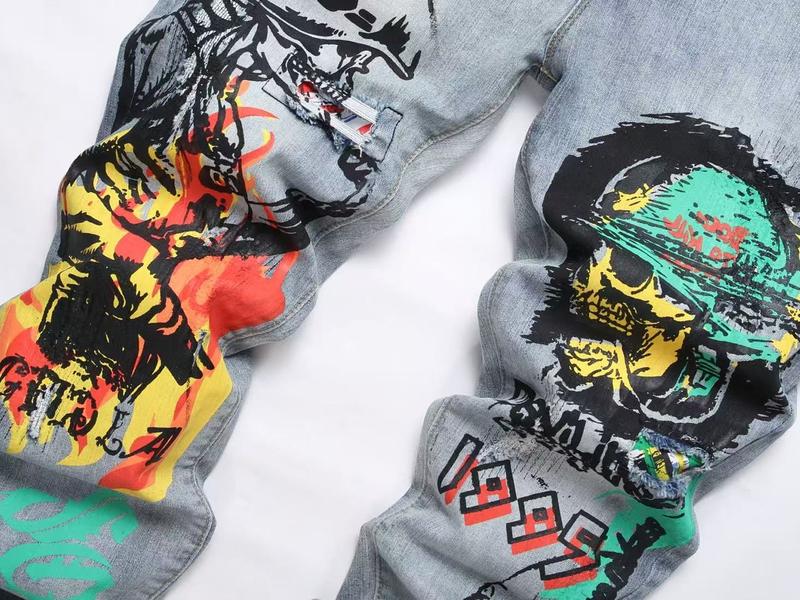 Men's Graffiti Print Denim Jeans, Regular Fit Fashion Casual Comfy Straight Leg Jeans for Daily Wear, Men's Bottoms for All Seasons, Graphic Pants