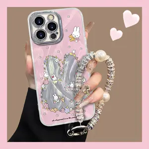 For IPhone XS XS XS Max 11 12 13 14 15 16 Plus Pro Promax and Phone Box in Cute Wreath Rabbit Feather Yarn Phone Case Lens Protection Cover
