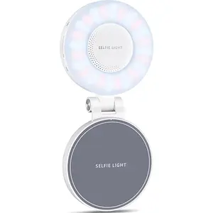 Led Selfie Light, Ring Light for Phone, Selfie Ring Light with Mirror for Phone Folding Video Makeup Live Vlog Fill Light Grey