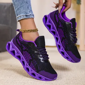 [Breathable Mesh Sneakers] Lightweight Breathable Women's Mesh Sneakers | Low-Top Running Shoes with EVA Sole, Vibrant Purple & Black Design, Comfortable Rubber Insole, Fabric Upper - All-Season Comfort, Stability & Support