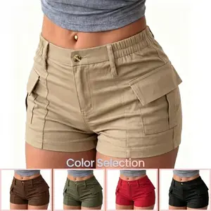 Women’s high-waisted cargo shorts with multiple pockets—slim fit casual outdoor hiking shorts that are machine washable, breathable, and comfortable. Fashionable workwear style with a modern feel, suitable for hiking and leisure activities.