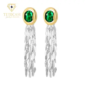 TETECASE Vintage Emerald Green Leverback Earrings, 18K Electroplated Real Gold, Tarnish-Resistant Cubic Zirconia, Long Tassel Design, Water-Resistant, Hypoallergenic, Eco-Brass Jewelry for Women
