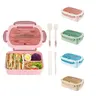 MIUVA Silicone Leakproof 3-Compartment Bento Box with Lid - 1200ML BPA-Free Microwave-Safe Reusable Container Set with Utensils (Pink,Green,Blue,Beige) - High Capacity Lunch Boxes for Work/Lunch, Healthy On-The-Go, Humanized Design for Adults