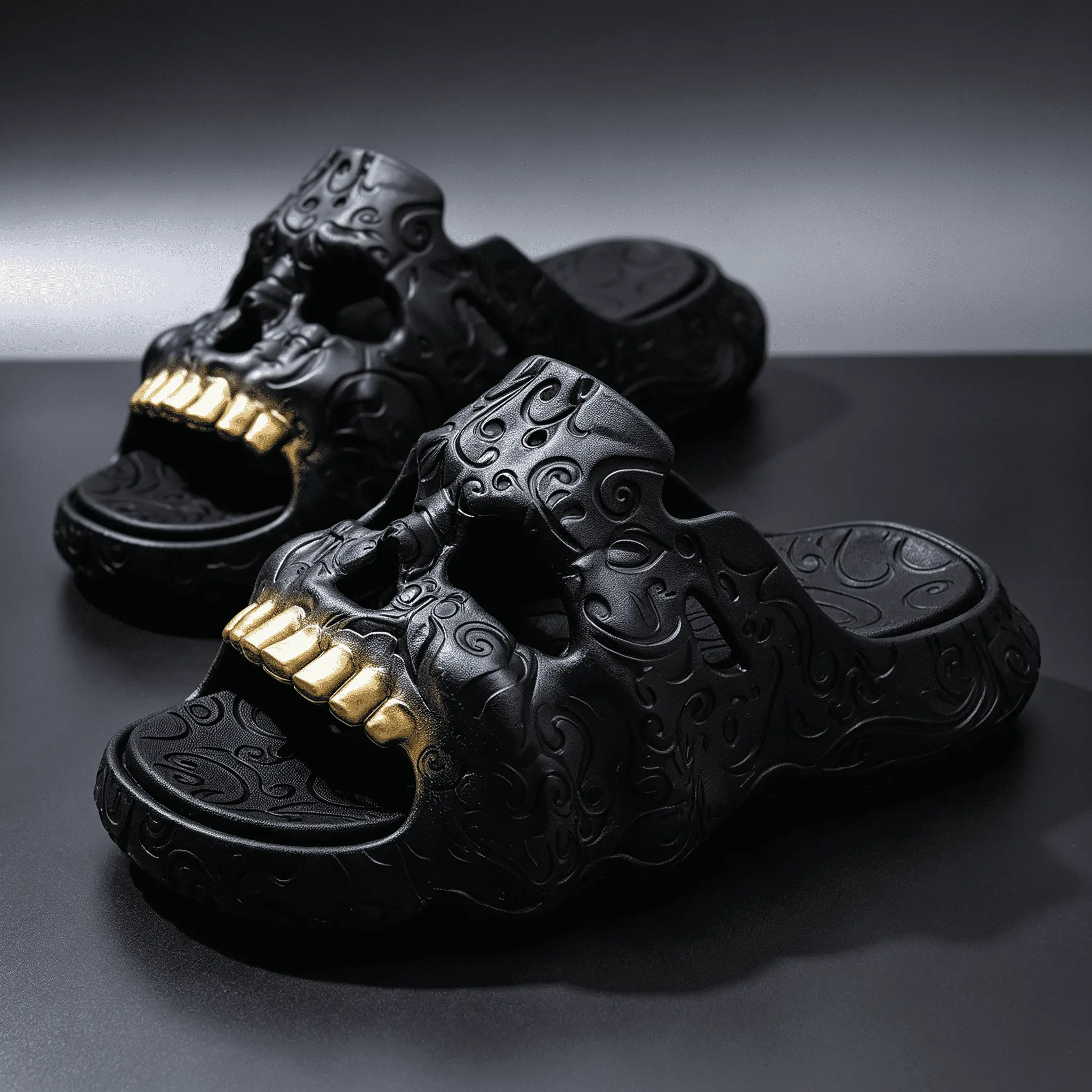 Gothic 3D Skull Platform Clogs Unisex EVA Slide Sandals, 2-Way Wear Non-Slip Hollow Shoes for Festival Party Streetwear, Embossed Skull Gothic Footwear