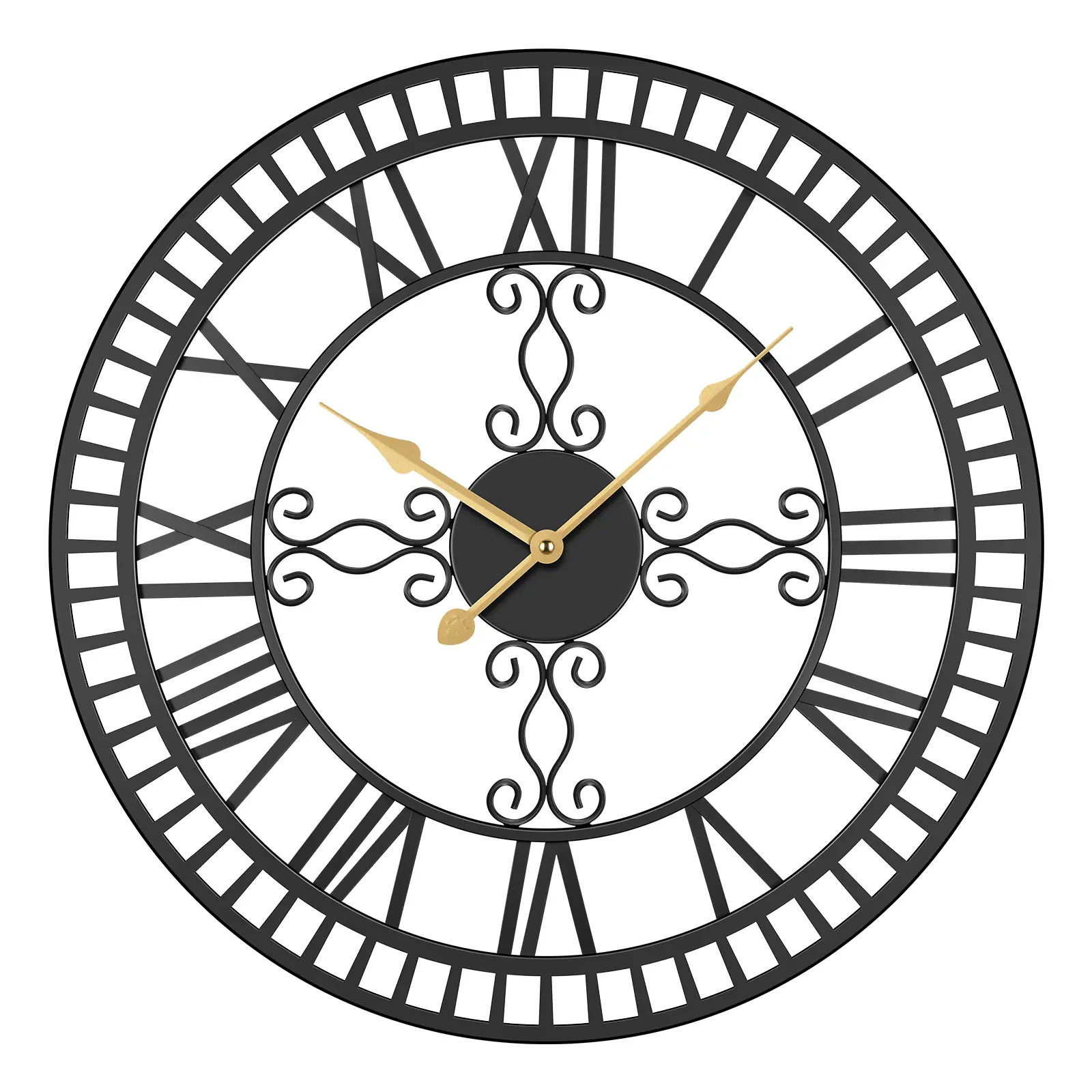Cutout Metal Wall Clock | Roman Numeral Decor Clock for Living Room/Bedroom