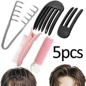 5-piece fluffy styling comb, volumizing wide-tooth hair comb tool, natural curly hair perm tool, fluffy bangs clip, high skull hair clip, bangs shaping clip, men's and women's home use hair parting cover bangs hair comb