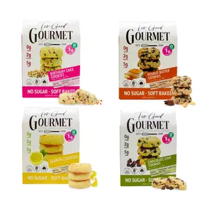 Too Good Gourmet No Sugar Low Carb Cookies – 4-Pack Variety (Birthday Cake, Lemon, Chocolate Chip, Peanut Butter) Soft Baked Keto-Friendly Dessert Snack Box, Guilt-Free Treats