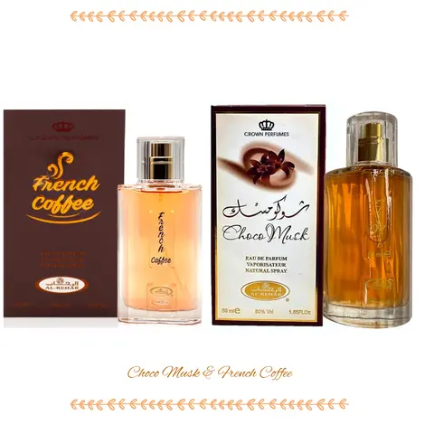 Al-Rehab Choco Musk & French Coffee EDP Multi-Pack (50ML/1.65Oz) - Regular Edition Unisex Fragrance, Choco Musk Unisex Fragrance, Chocolate Vanilla Scent, Youth-Appealing, Versatile Spray-On Liquid