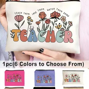 Teacher Gift Letter Print Makeup Bag, Lightweight Travel Zipper Organizer, Multi-Purpose Coin Purse, Handy Cosmetic Storage, Makeup Organizer Pouch, Cosmetics Bag