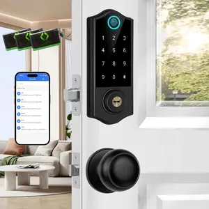 Door Locks for Front Door with Handle Set, App, Door Lock Deadbolt, Bluetooth Touchscreen, Easy Install, Auto Lock, Black