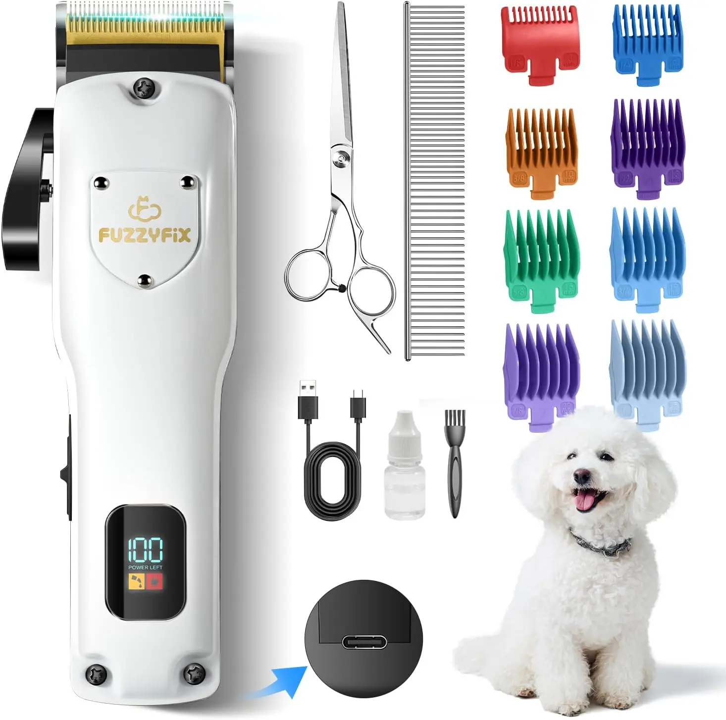 Professional Rechargeable Dog Grooming Clippers Kit with LCD Display, Universal Quiet Cut Steel-Ceramic Blade, Low-Noise Trimmer for Thick Heavy Coats in Dogs, Cats