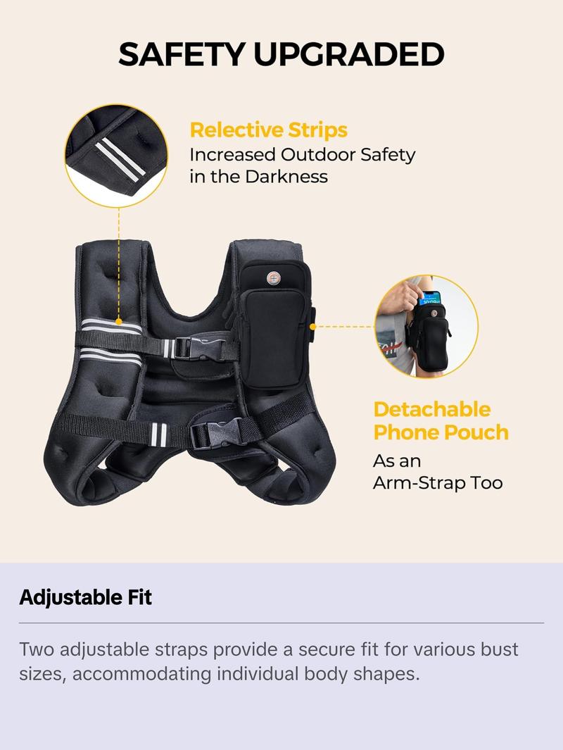Weighted Vest,4Lb/6Lb/10Lb/12Lb/16Lb/20Lb/25Lb/30Lb Weight Vest with Reflective Stripe, Body Weight Vests Adjustable for Men, Women Workout, Strength Training, Running, Walking, Jogging