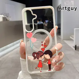 Magnetic Phone Case Compatible with Samsung Galaxy S24 Plus S25 S23 FE S22 Ultra S22+ Heart Filled Embrace Acrylic Back Matte TPU Edges Full Body Coverage Ultra Slim Back Cover Gift for Girl