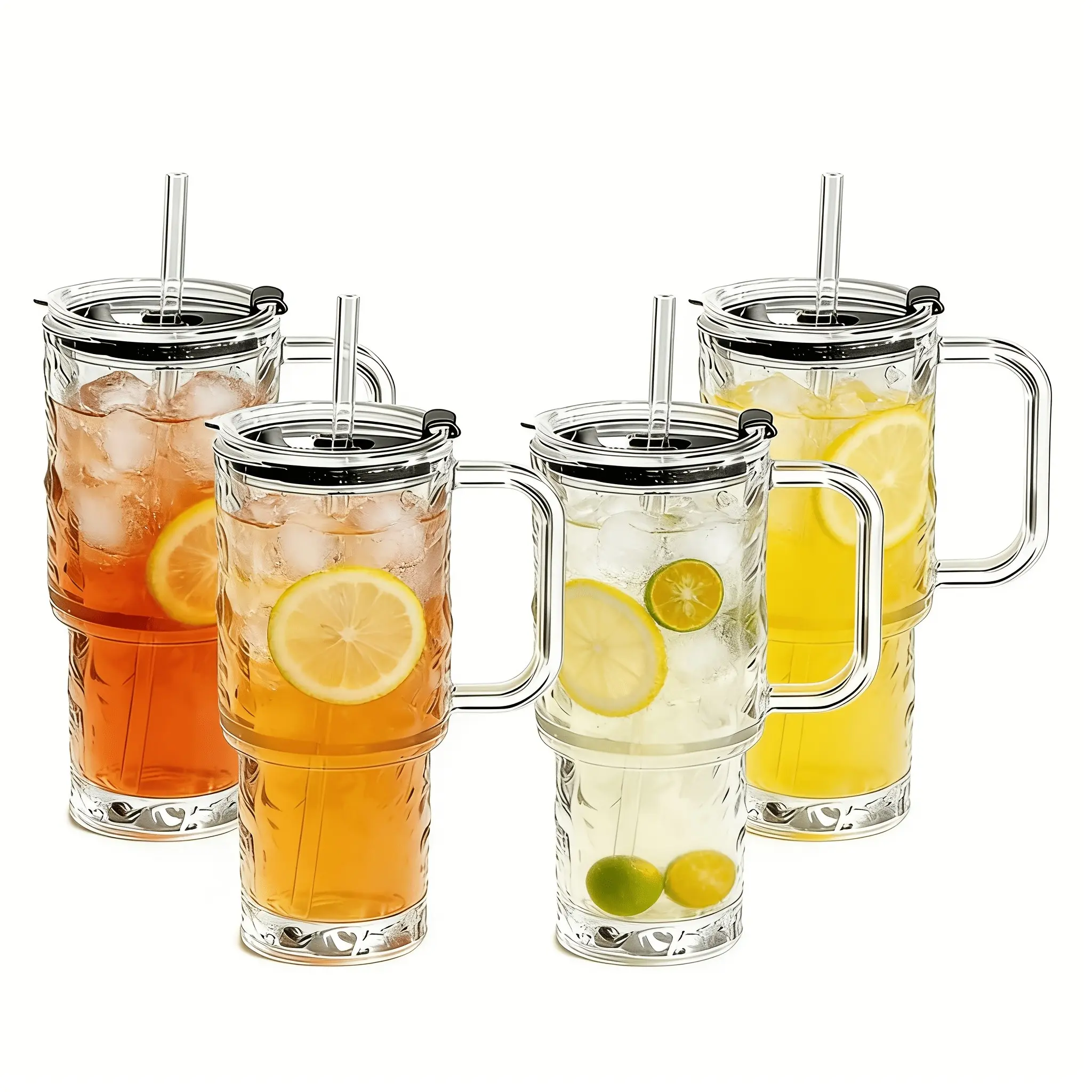 Large Retro Classic Transparent Glass Cup with Lid and Straw, Thickened Durable Glassware for Beer, Ice Coffee, Juice, Cocktail, Water, Smoothie, Tea, Christmas Gift