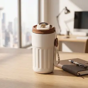 Smart Temperature Display Coffee Mug 450ml - 316 Stainless Steel Vacuum Insulated Tumbler with Leak-Proof Lid & Strap, Portable Reusable Travel Cup for Coffee Lovers, Office Workers, Commuters, Hot Cold Drinks, TikTok Viral Drinkware-YY0