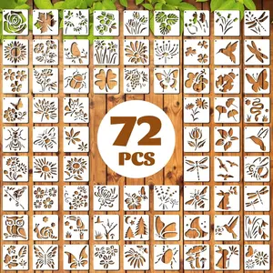 72 Pcs Botanical Stencils Set Reusable Butterfly Flower Painting Templates Leaf Dragonfly Wildflower Nature Crafts Kit for Wall Murals Fabric Art Wood Signs Kids Classroom Projects