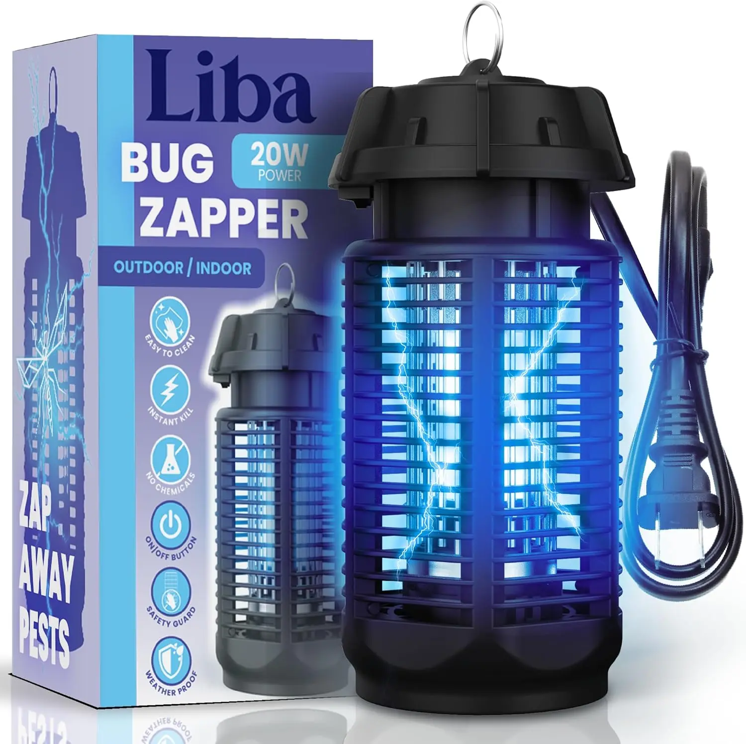 LiBa Electronic Mosquito Zapper - 4000V Electric Bug Killer, Waterproof, 1600 Sq Ft Coverage, Suitable for Indoor/Outdoor Use