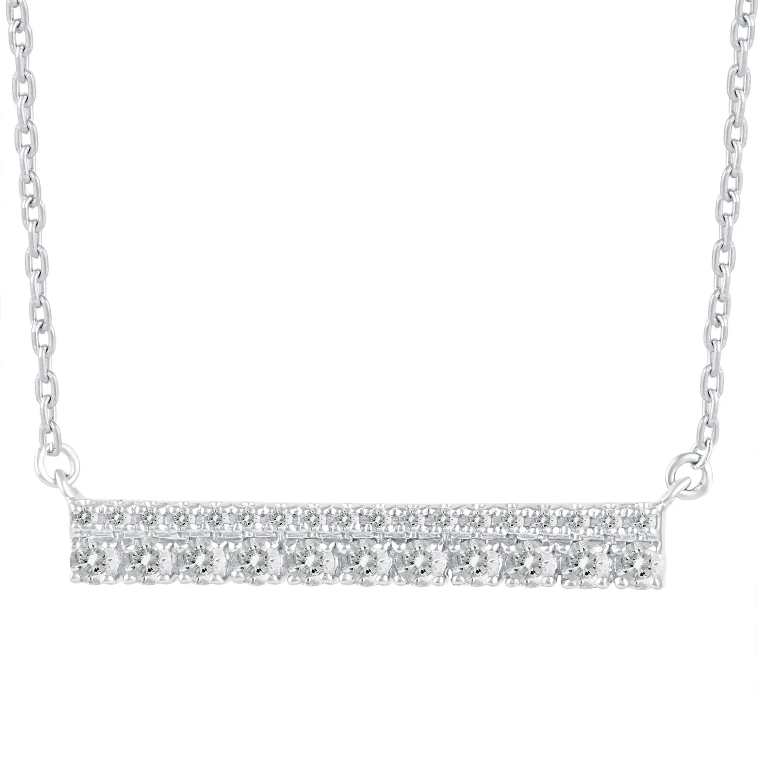 1/2 Cttw Diamond Double Row Horizontal Bar Pendant Necklace set in 925 Sterling Silver