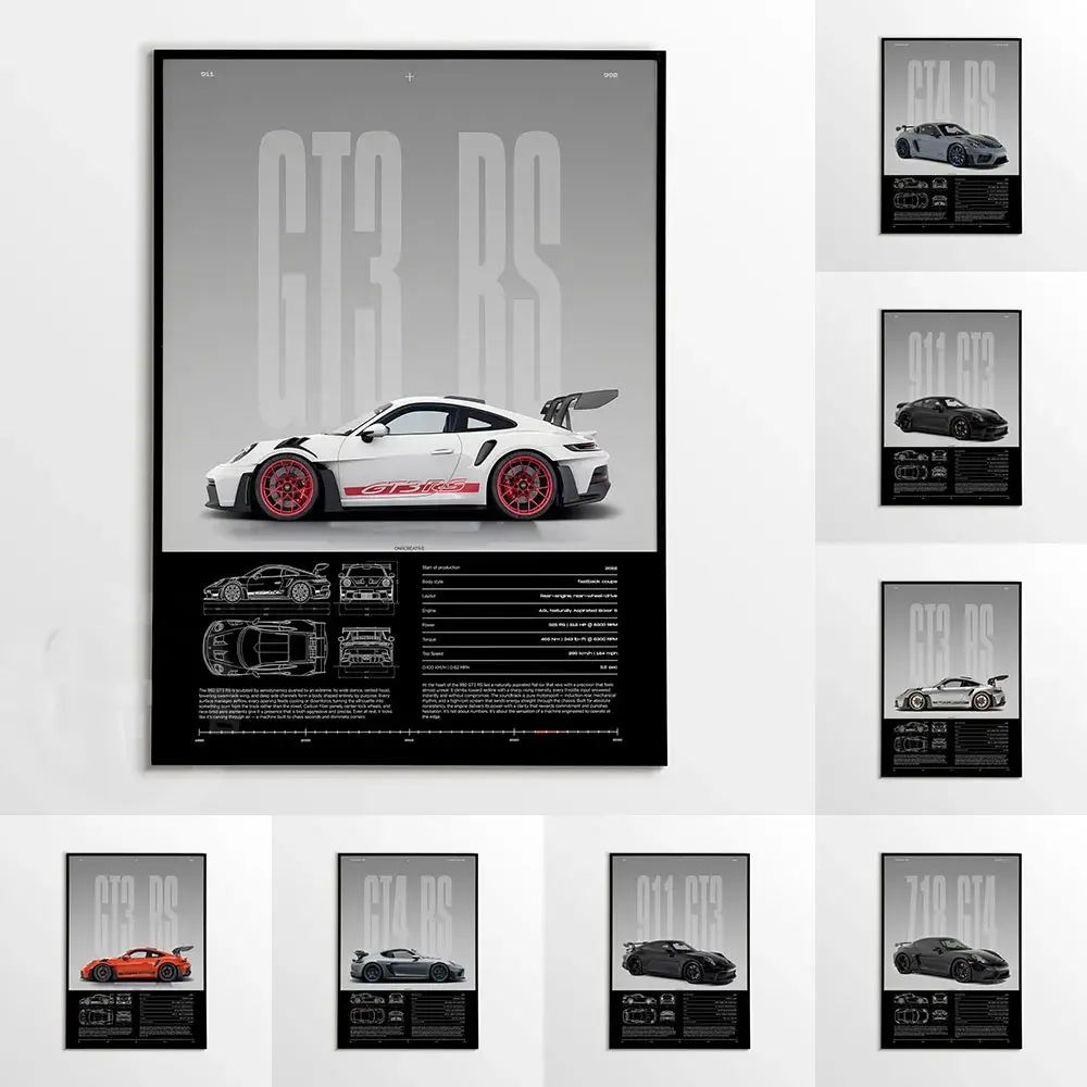 1PC Unframed Minimalist Design 911 Turbo GT3-RS GT4 RS Hyper Car Sports Car Supercar Poster Canvas Painting Motosport Wall Art Pictures Modern Home Decoration Canvas For Home Aesthetic Wall Decor (13 Style Options)