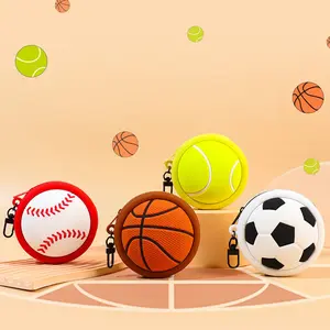 4-piece sports series mini storage bag, basketball football, silicone coin purse, casual headphone bag pendant