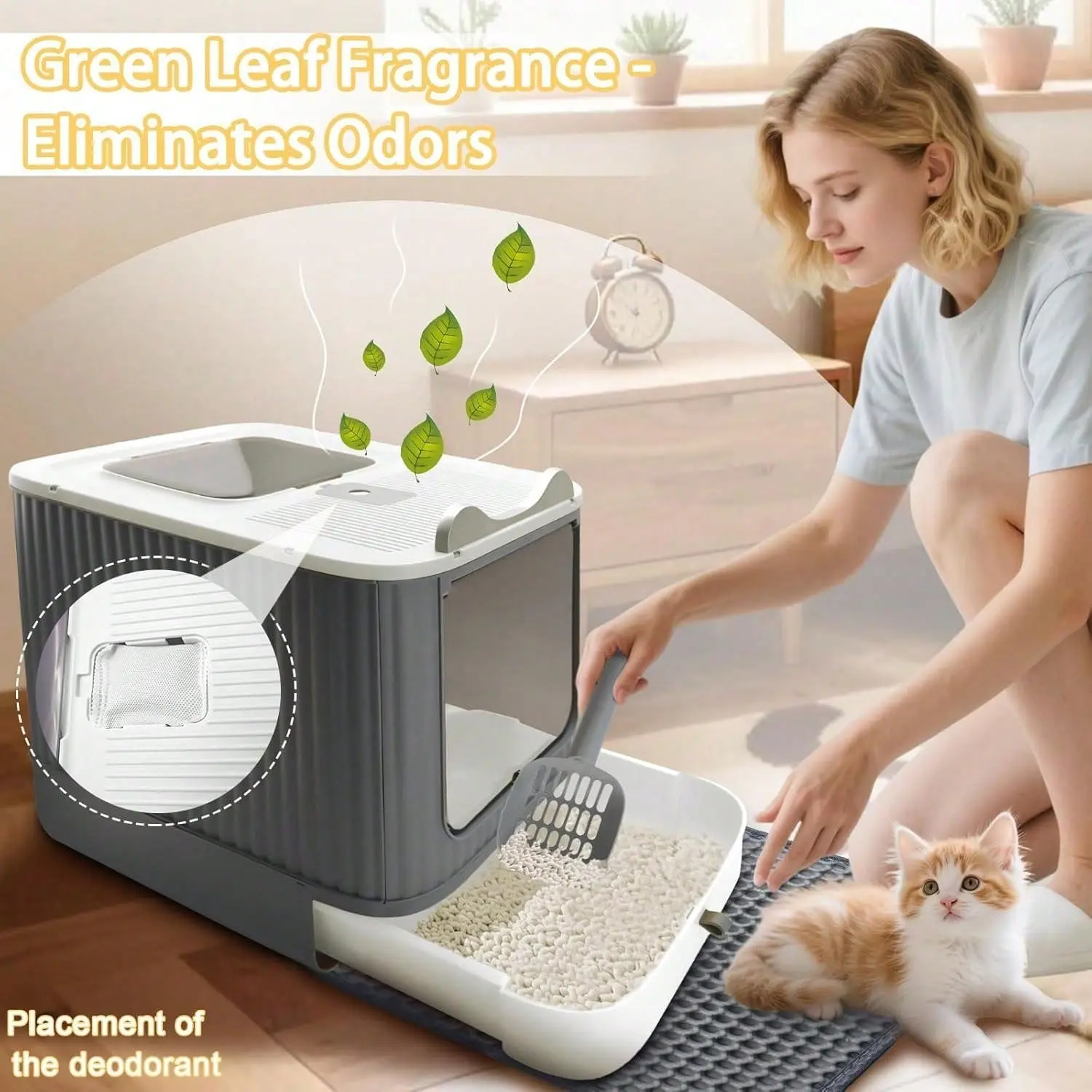 Upgraded Fully Enclosed Cat Litter Box with Lid, Anti-Splashing Litter Tray, Easy-to-Clean Drawer Design, 3 Modes for Kittens to Adult Cats