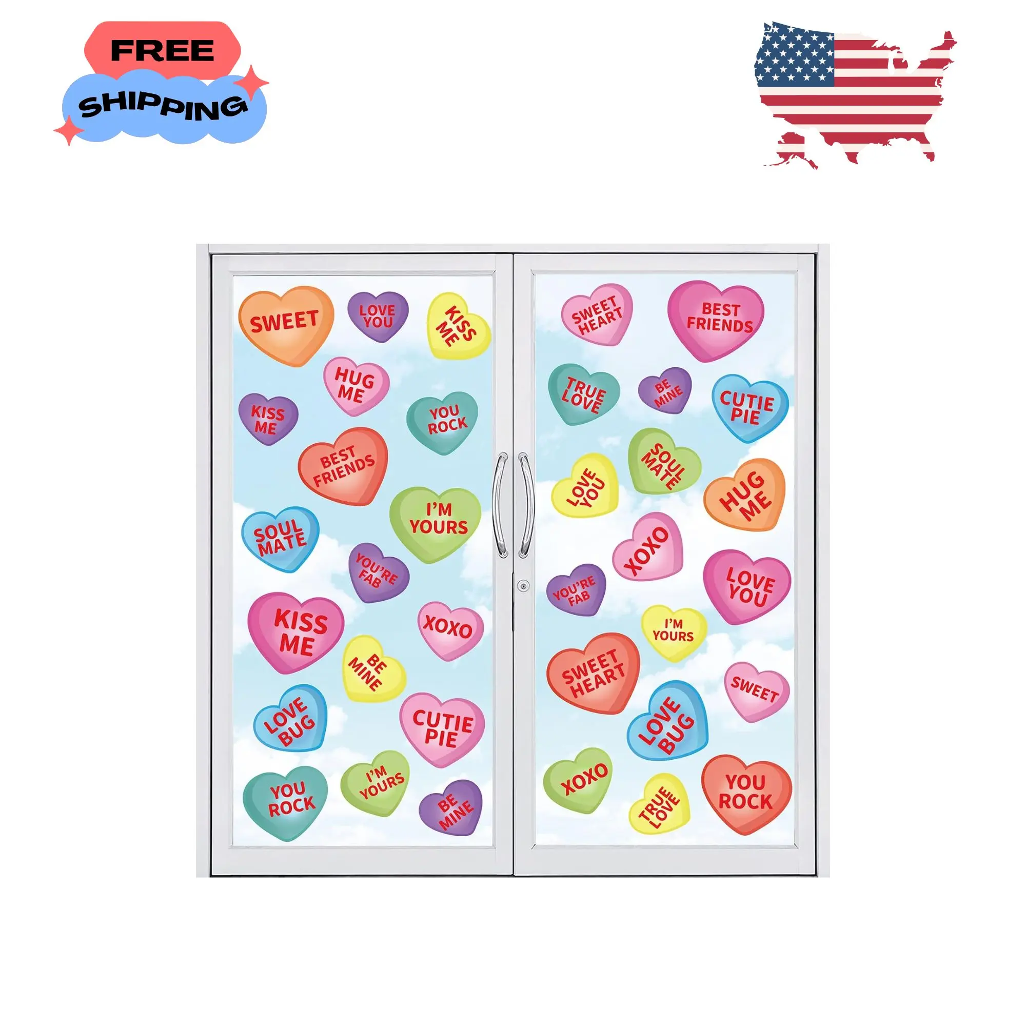 9 Sheet Valentine's Day Window Clings - Romantic Conversation Heart Decals