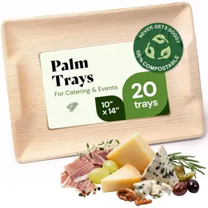 10x14 Disposable Charcuterie Boards, 20 Pack - Rectangular Palm  Trays for Weddings, Summer Brunch & Outdoor Parties - Serving Platters for Fruit, Cheese, & Catering - Microwaveable