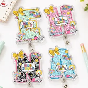 Custom Composition Book Teacher Name Badge Reel, Teacher Acrylic Badge Reel With Name and Initial, Back To School Teacher Gift