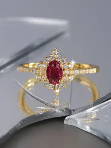 Sunflower Ruby Ring, Vintage Retro Design, Women's Personalized Jewelry Accessory, Holiday Office Daily Wear, Elegant High-End Style