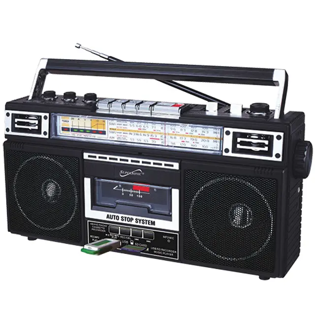 Supersonic SC-3201BT Portable Vintage Radio & Cassette Player Boombox - Retro Digital Stereo, Bluetooth Speaker, AM/FM/SW Radio, MP3 Playback, USB & SD Card Receiver