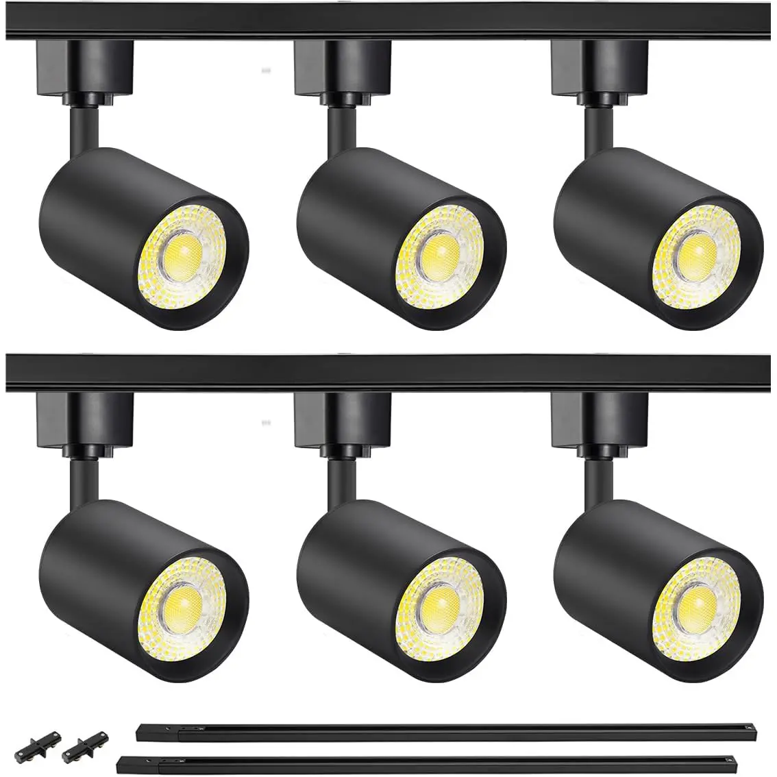 6-Light LED Track Lighting Kit with 6.6FT H Type Track Rails Black