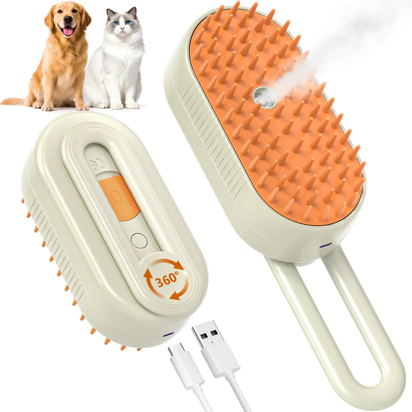 Cat Steam Brush for Shedding, 4 in 1 Foldable Steaming Pet Comb, Spray Hair Removal Deshedding Tool for Long Short Haired Cats Dogs